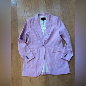 NEW Banana Republic Linen Blend Long Lean Blazer 10 Career Pastel Purple Pink